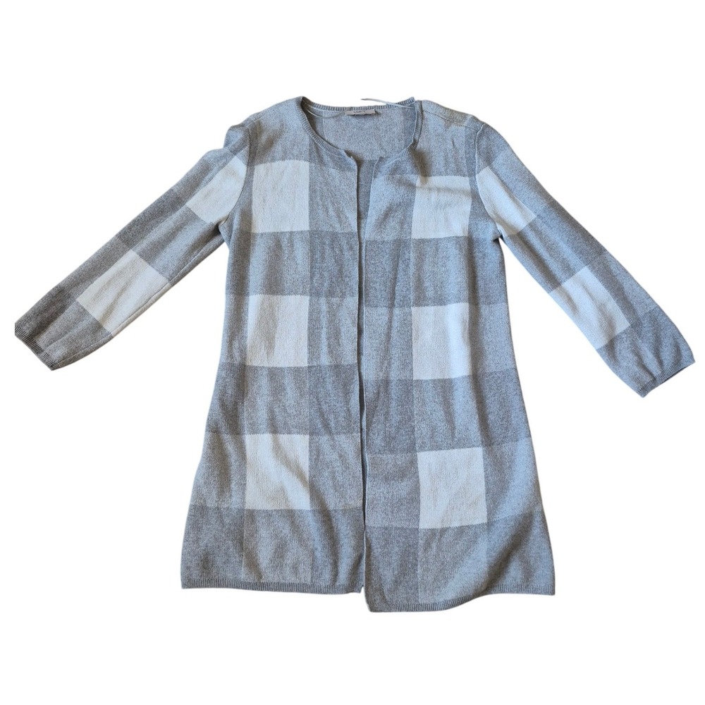 Loft Women's Size MP Plaid Open Front Cardigan Simple Casual